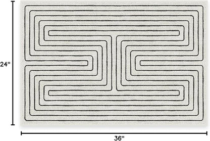 RUGGABLE x Jonathan Adler Machine Washable Modern Area Rug – Labyrinth Black/Ivory 2x3, Stain-Resistant, Non-Slip – Small Rugs for Living Room, Bedroom, Hallway, Entryway & Bathroom–with Standard Pad