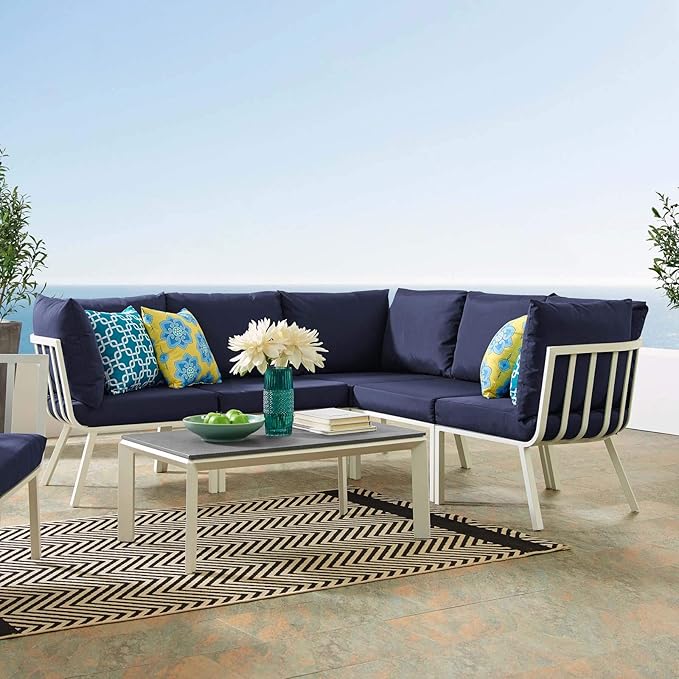 Modway Riverside Outdoor Furniture, 6-Piece Set, White Navy