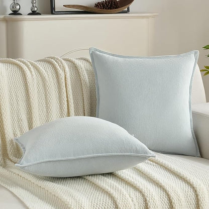 FUTEI Light Blue Chenille Throw Pillow Covers 26x26 Inch Set of 2,Edges Double-Stitched Euro Pillow Shams,Modern Home Decor for Couch Living Room