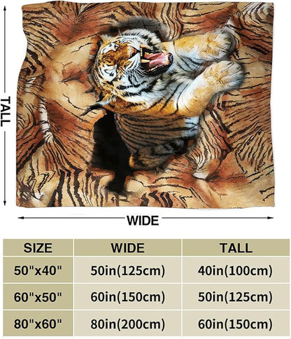 Tiger Throw Blanket, 50"x40", Multicolor, Animal Print, Microfiber Blend, Warm, All Seasons, Unisex Adult