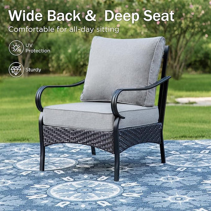Patio Furniture Set with 56" Fire Pit Table, Premium Outdoor Wicker Metal Frame Furniture with Upgraded Waterproof Thick Cushions for Porch, Poolside, Deck, and Yard