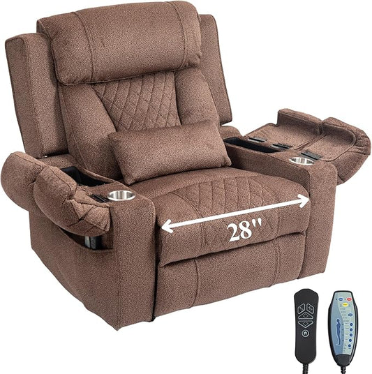 Big Man Power Lift Recliner for Elderly Adults 28 Inch Wide Seat, Lay Flat Lift Chair with Heat Massage, Arm Storage Cup Holders, USB Type C Charging, Oversized Recliner 400 lbs
