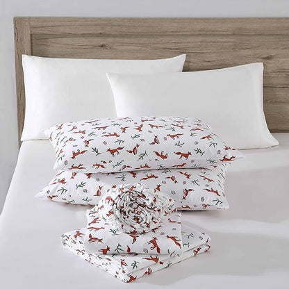 Eddie Bauer- Twin XL Sheet Set, Cotton Flannel Bedding Set, Brushed for Extra Softness, Cozy Home Décor (Fox Trail Orange, Twin XL)