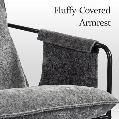 Modern Accent Chair Comfortable Living Room Chairs with Armrests, Bedroom Reading Chair, Chenille Upholstered Lounge Metal Chair