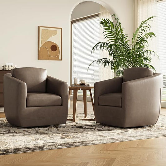 360° Swivel Accent Chair Set of 2 with Pillow - Comfy Living Room Armchair No-Sag Foam & Sturdy Metal Base, Fully Assembled Swivel Accent Single Sofa for Bedroom Living Room, Office, Wolf Grey