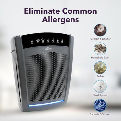 Hunter HP850 Air Purifiers for Home Large Room and Bedroom. True HEPA Air Purifier for Pets, Odors, Allergens, Smoke, Dust. UV Value Bundle w/Extra Filter, Cleans 2585 Ft² per hour. Graphite