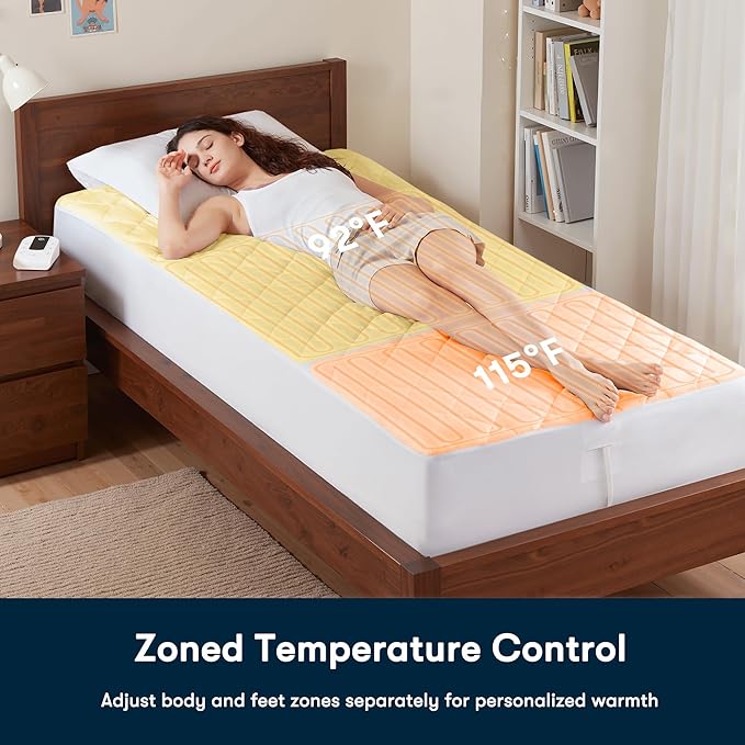 Serta Multi-Zone Heated Mattress Pad – Single Controller for Personalized Body & Foot Warmth, 10 Heat Settings, Auto Shut-Off, Soft Microfiber, Machine Washable, 15" Deep Pocket – Twin XL Size
