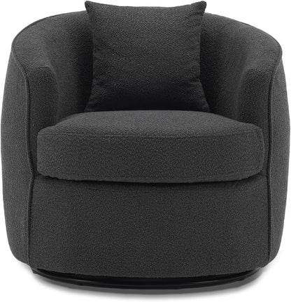Swivel Accent Chair, Modern Upholstered Boucle Barrel Arm Chairs with Pillow for Living Room, 360 Degree Round Swivel Sherpa Armchair with Round Base for Bedroom Club (1, Dark Grey)