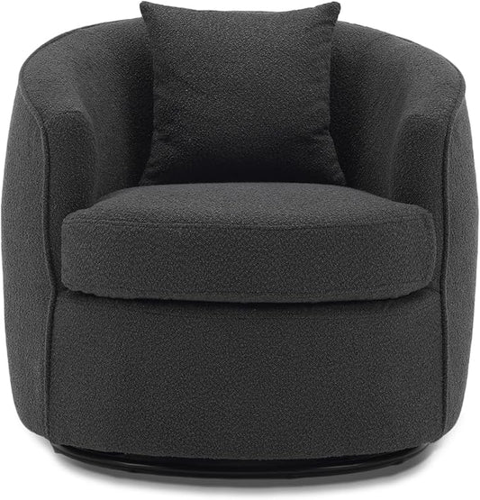 Swivel Accent Chair, Modern Upholstered Boucle Barrel Arm Chairs with Pillow for Living Room, 360 Degree Round Swivel Sherpa Armchair with Round Base for Bedroom Club (1, Dark Grey)