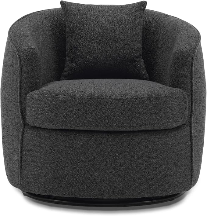 Swivel Accent Chair Set, Modern Upholstered Boucle Barrel Arm Chairs with Pillow for Living Room, 360 Degree Round Swivel Sherpa Armchair with Round Base for Bedroom Club (2, Dark Grey)