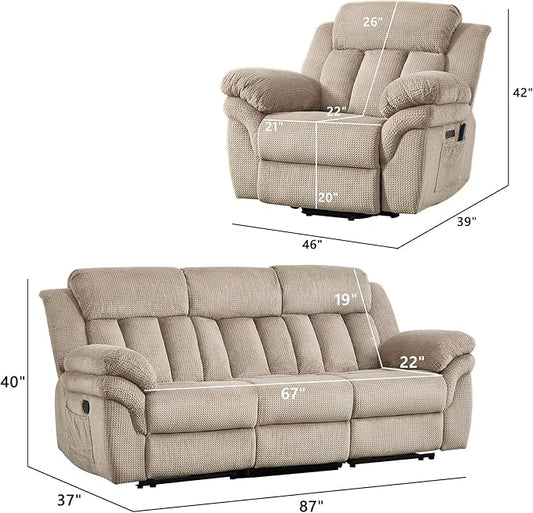 CANMOV Recliner Sofa Set, Oversize Power Lift Recliner Chair and Manual Loveseat with Overstuffed Armrest for Living Room,Bedroom Furniture,Office,1+3 Seat Light Brown
