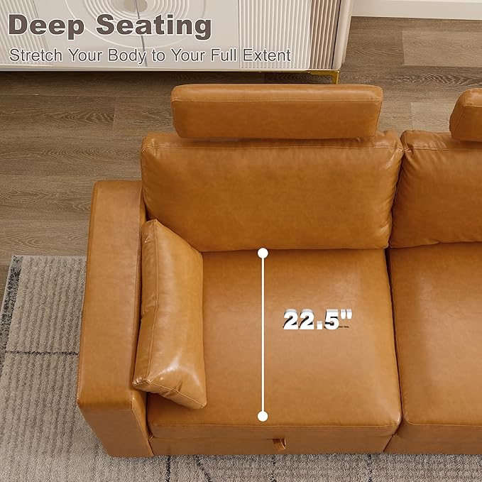 41.1" Accent Sofa Chair with Storage, Faux Leather Living Room Chairs with Headrest and Side Pockets, Mid Century Modern Arm Chair, Upholstered Comfy Single Couch Reading Club Chairs, Brown