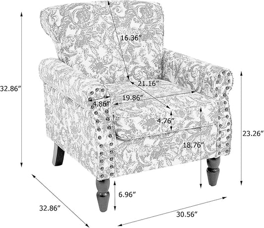 Accent Chair, Upholstered High Back Floral Armchair with Nailhead Trim & Wood Legs, Comfy Wingback Reading Single Sofa Chair for Small Spaces, Living Room, Bedroom (Rococo Green, Set of 1)