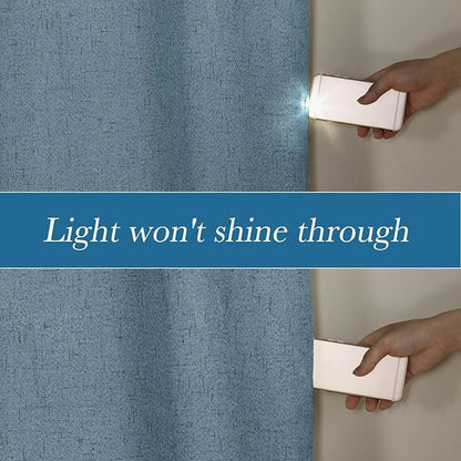 H.VERSAILTEX Linen Blackout Curtains Durable Thick Textured Linen Look 100% Blackout Patio Door Curtain Anti Rust Grommet Extra Wide Sliding Door Curtain Panel, W100 x L96 inch - Stone Blue