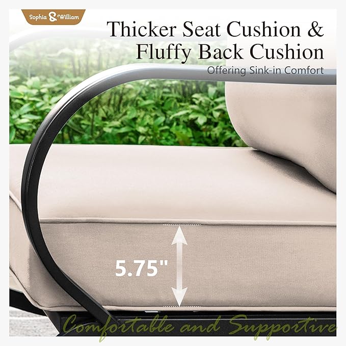 Sophia & William Patio Furniture Sets 7 Seats Outdoor Conversation Set 6 Pcs,2 x Cushioned Swivel Sofa Chairs,1 x 3-Seat Sofa,2 Ottomans, Marbling Metal Coffee Table Patio Backyard Poolside Beige