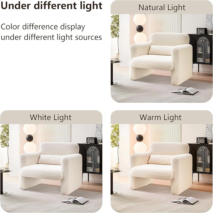 Modern Accent Single Sofa Chair with Arms, Lamb Fabric Upholstered Comfy Reading Arm Chair for Bedroom, Living Room-Beige