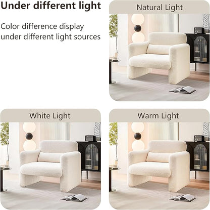 Modern Accent Single Sofa Chair with Arms, Lamb Fabric Upholstered Comfy Reading Arm Chair for Bedroom, Living Room-Beige
