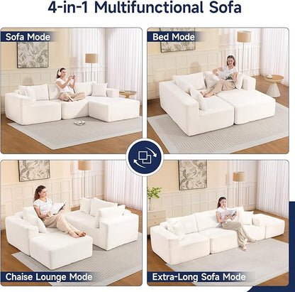 2025 New 108" Cloud Couch Sectional, Modular Sectional Sofa with L-Shaped Chaise, Deep Seat Sectional Modular Couch for Living Room, No Assembly Required (Beige, Chaise Ottoman)