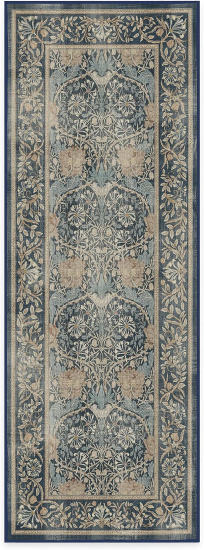 RUGGABLE x Morris & Co Machine Washable Runner Rug – Honeysuckle & Tulip Blue 2.5x7, Stain-Resistant, Non-Slip – Washable Rug for Hallway, Entryway, Living Room & Kitchen–with Cushioned Pad