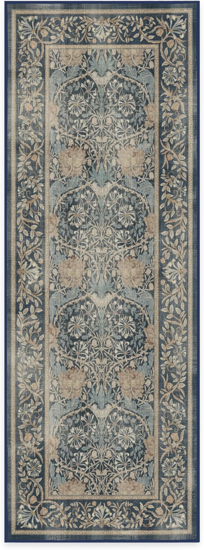 RUGGABLE x Morris & Co Machine Washable Runner Rug – Honeysuckle & Tulip Blue 2.5x7, Stain-Resistant, Non-Slip – Washable Rug for Hallway, Entryway, Living Room & Kitchen–with Standard Pad