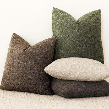 Foindtower Pack of 2 Textured Boucle Throw Pillow Covers Accent Solid Decorative Lumbar Pillow Cases Cozy Couch Cushion Case for Chair Sofa Bedroom Living Room Home Decor 12x20 Inch Chocolate
