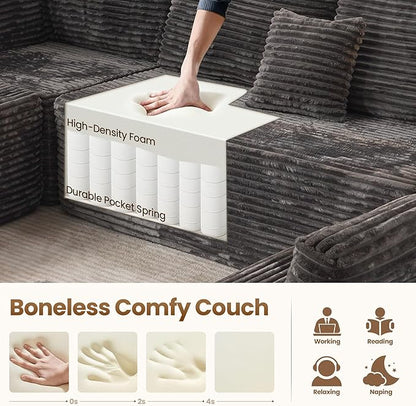Cloud Sectional Couch with Loveseat, Boneless U-Shaped Cloud Couch with Deep Seat, Soft Plush Modern Minimalist Sofa, Assembly Free Modular Floor Sofa for Office Living Room Apartment, Grey
