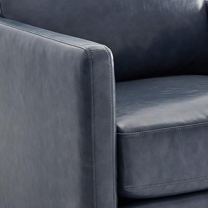CHITA Swivel Accent Chair, Faux Leather FSC Certified Mid Century Modern Arm Chair for Living Room and Bedroom, Fully Assembled, Navy Blue
