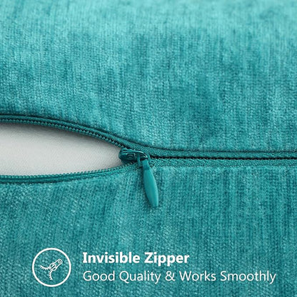 decorUhome Chenille Soft Throw Pillow Covers 16x16 Set of 2, Farmhouse Velvet Neutral Decorative Euro Pillow Covers with Stitched Edge for Couch Sofa Bed Home Decor, Turquoise
