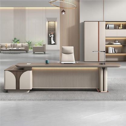 Modern L Shaped Desk, 133.9 inch Large Desk with Storage, Executive Desks for Home Office No Installation Required with Drawers and Lockable