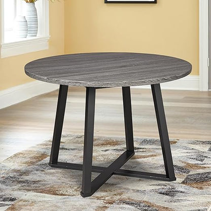 Signature Design by Ashley Centiar Mid Century Round Dining Room Table with Metal Legs, Gray & Black
