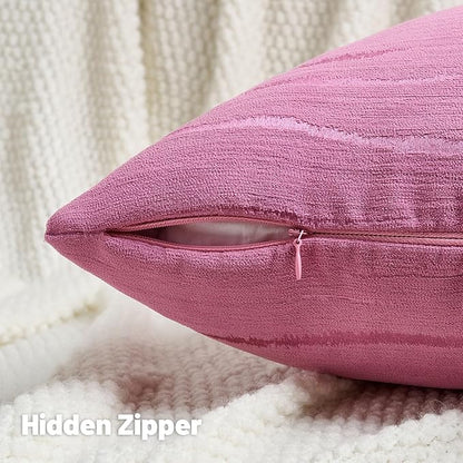 FUTEI Hot Pink Chenille Decorative Throw Pillow Covers 20x20 Inch Set of 2,Soft Embossed Striped Textured Cushion Case,Modern Home Decor for Couch Bed Living Room