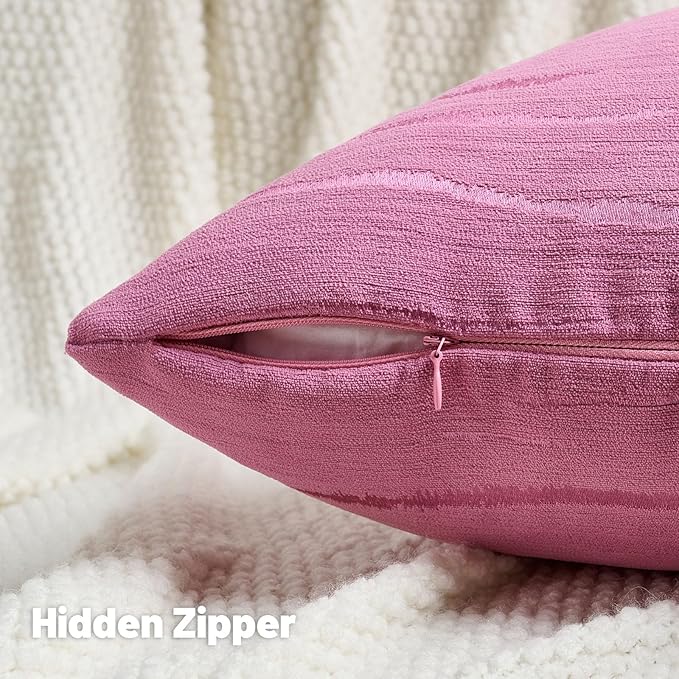 FUTEI Hot Pink Chenille Decorative Throw Pillow Covers 26x26 Inch Set of 2,Soft Embossed Striped Textured Euro Pillow Shams,Modern Home Decor for Couch Bed Living Room
