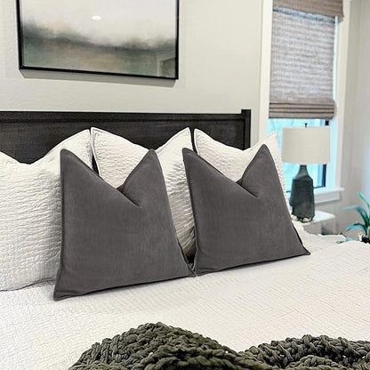 ZWJD Rustic Gray Pillow Covers 20x20 Set of 2 Chenille Throw Pillow Covers with Elegant Design Soft and Luxurious Decorative Throw Pillows for Couch, Bed, and Home Decor