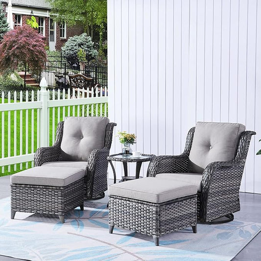 HUMMUH Outdoor Furniture Patio Furniture Set 7 Pieces Wicker Outdoor Sectional Sofa with Swivel Rocking Chairs,Patio Ottomans,Coffee Table,Side Table