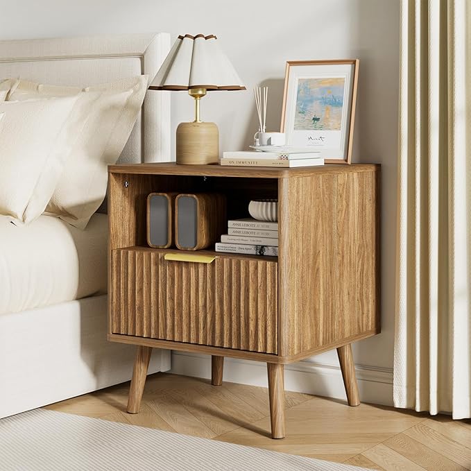 LYNSOM Fluted Dresser and Nightstand Sets 3 Piece, 6-Drawers Dresser and 1-Drawer Nightstands Set of 2, Wood Bedroom Furniture Set for Home, Bedroom, Hallway, Natural Oak
