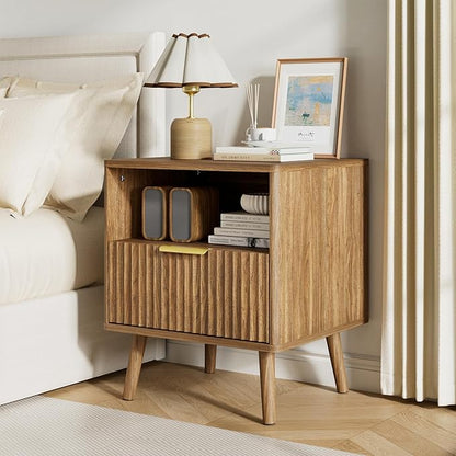 LYNSOM Fluted Dresser and Nightstand Sets 3 Piece, 6-Drawers Dresser and 1-Drawer Nightstands Set of 2, Wood Bedroom Furniture Set for Home, Bedroom, Hallway, Natural Oak