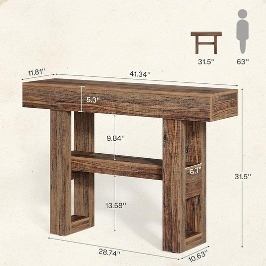 Tribesigns 41.34-Inch Farmhouse Console Table, 2-Tier Narrow Sofa Table Behind The Couch, Entryway Furniture with Storage Shelves for Hallway Foyer Living Room, Rustic Brown