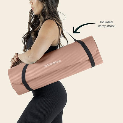 Retrospec Solana Yoga Mat 1" Thick With Nylon Strap For Men & Women - Non Slip Exercise Mat For Home Yoga, Pilates, Stretching, Floor & Fitness Workouts