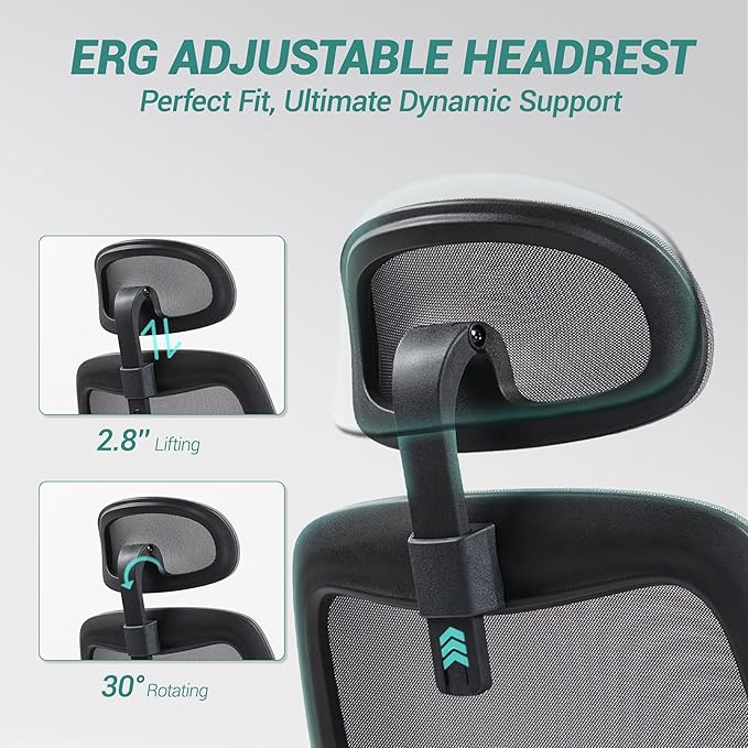 Big and Tall Executive Office Chair, Ergonomic Comfy Mesh Desk Chair with 4D Arms & Extra Wide Seat, Adjustable Headrest & Lumbar Support, 750LBS Capacity, Black