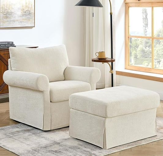 35.82" Accent Chair with Ottoman Upholstered Living Room Chairs for Reading Chair with Chaise Lounge Chairs Indoor, Comfortable Armchair for Bedroom (Beige, 35.82")
