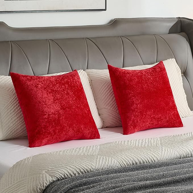 FUTEI Christmas Red Flannel Throw Pillow Covers 18x18 Inch Set of 2,Soft Dimensional TextuChristmas Red Cushion Cases,Modern Home Decor for Couch Living Room