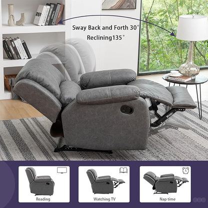Manual Recliner Chair for Adults, Reclining Chairs, Breathable Leather Single Sofa with Adjustable Backrest, Modern Push Back Wingback Lounge Armchair for Living Room (Dimgray)
