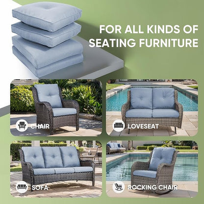 Outdoor Chair Cushion Set, 25 x 22 Deep Seat Cushion, Patio Chair Cushions for Outdoor, Include 1 Seat Cushion and 1 Back Cushion, Baby Blue