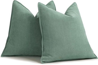 ZWJD Dusty Green Pillow Covers 16x16 Set of 2 Chenille Throw Pillow Covers with Elegant Design Soft and Luxurious Decorative Throw Pillows for Couch, Bed, and Home Decor
