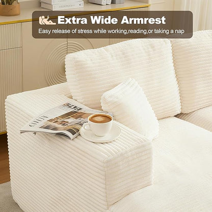Modular Sectional Cloud Couch for Living Room,Modern Boneless Couche Set with Plush Corduroy,Comfy Floor Sofa with Memory Foam,Stupendous U Shaped Sofa,No Assembly Required,Beige