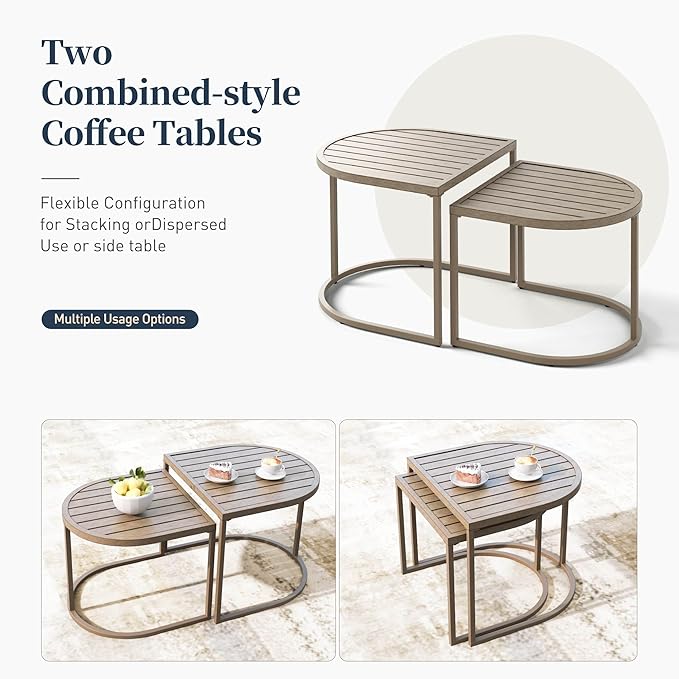 Metal Frame Patio Furniture Set, 5 Pieces Modern Outdoor Patio Furniture Set, Wood-Like Patio Seating with Coffee Table and 5" Cushion, Patio Conversation Set for Backyard Deck