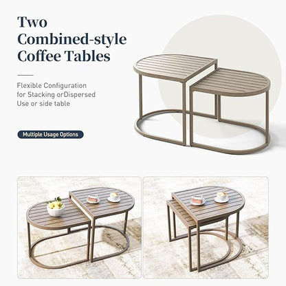Metal Frame Patio Furniture Set, 5 Pieces Modern Outdoor Patio Furniture Set, Wood-Like Patio Seating with Coffee Table and 5" Cushion, Patio Conversation Set for Backyard Deck