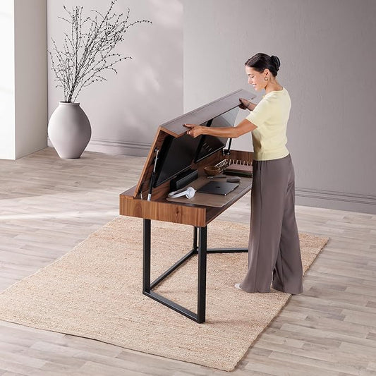 Transformer Table to Desk, Modern Home Office Desk with Storage, Foldable Desk to Dining Table, Multiuse Computer Desk, Work from Home Essentials (Dark Brown, Royal Walnut)