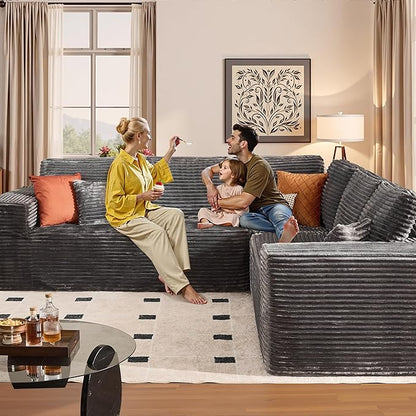 Weaxty Boneless Sectional Couch, Oversized L Shaped Modular Cloud Couches, Plush Corduroy Memory Foam Deep Seat Floor Sofa, No Assembly Required，Gray
