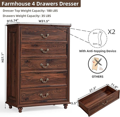 Bedroom Dresser Sets, 54" Wide 7 Drawers Dresser and 45" Tall 5 Drawers Dresser, Wooden 2 Piece Bedroom Furniture Set, Chest of Drawer for Bedroom, Home, Living Room, Hallway, Brown